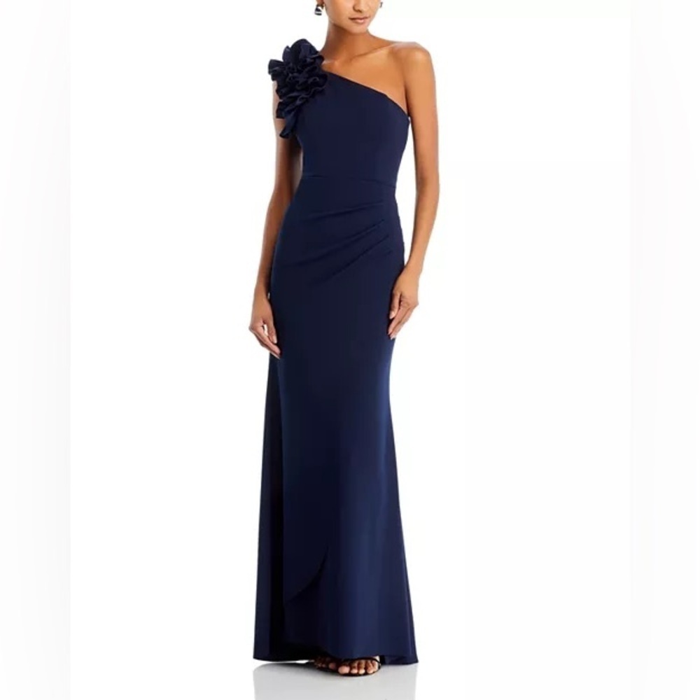 AQUA
One Shoulder Ruffle Crepe Gown - 100% Exclusive.                   A
